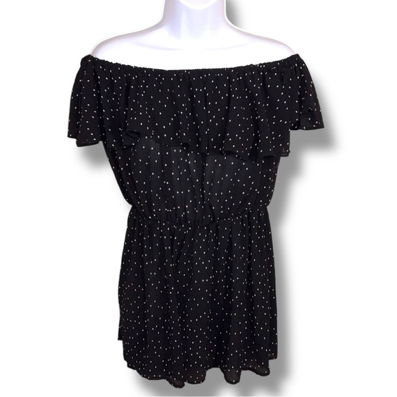 Size 6 TopShop Black White Polka Dot Romper Ruffle Off Shoulder Style Pinup - Picture 1 of 13